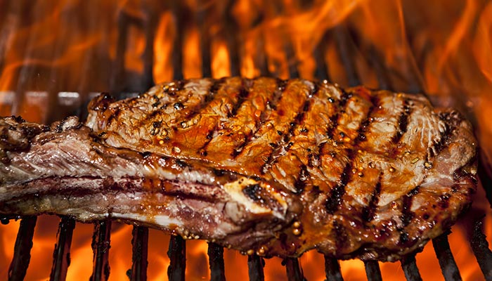 Juicy USDA choice or higher open flame grilled steak at Samuel's Roadhouse restaurant in Crestview, Florida.