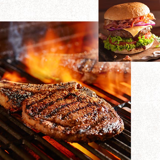 USDA choice or better premium open flame grilled steaks and cheeseburgers at Samuel's Roadhouse restaurant in Crestview, Florida.